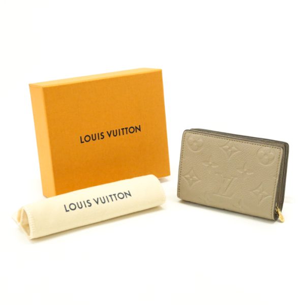 mas20011 Louis Vuitton Portefeuil Claire Monogram Empreinte Leather Bifold Wallet Round Zipper Medium Tourtrail Beige