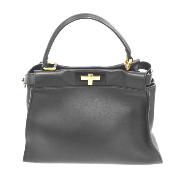 ot98921 3 Fendi Peekaboo 2WAY Leather Hand Bag Black