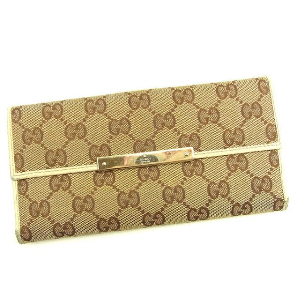 t1351 Gucci Long Wallet GG Canvas Leather Beige