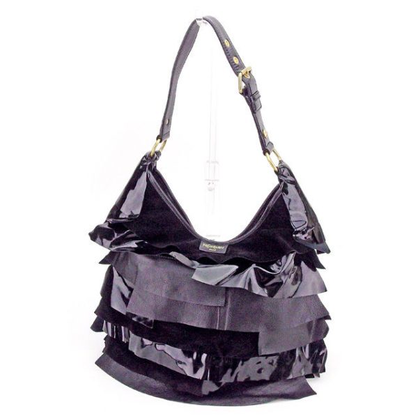 t2674 Saint Laurent Suede Enamel Leather One Shoulder Bag Black