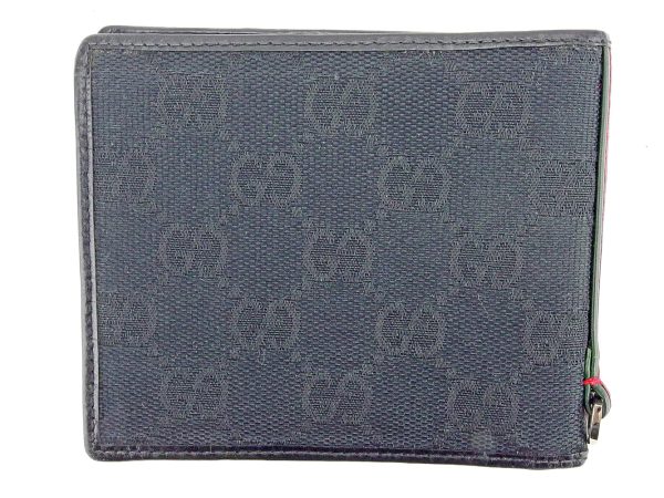 t5166 1 Gucci Webbing Line Bi fold Wallet GG Canvas Leather Black