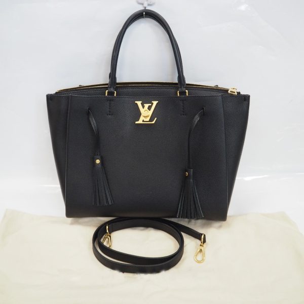 th548911 2 Louis Vuitton Lock Me Ever Leather 2Way Shoulder Bag Black