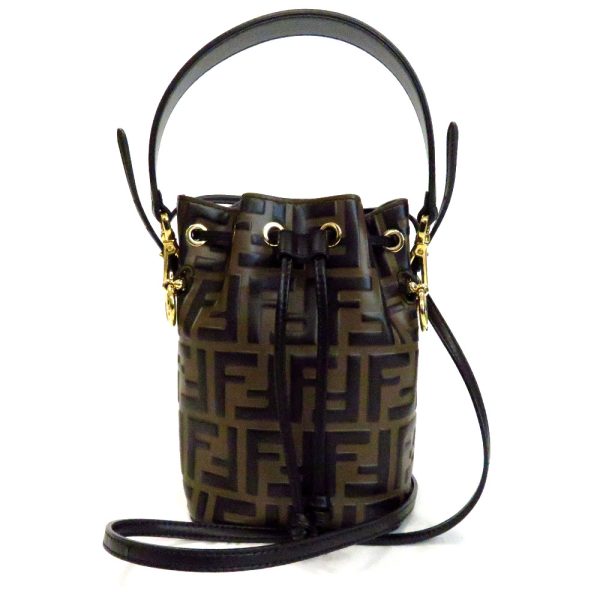 th885011 2 Fendi Drawstring Mon Tresor Zucca Shoulder Bag Brown