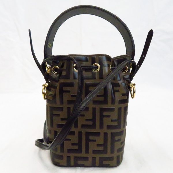 th885011 4 Fendi Drawstring Mon Tresor Zucca Shoulder Bag Brown