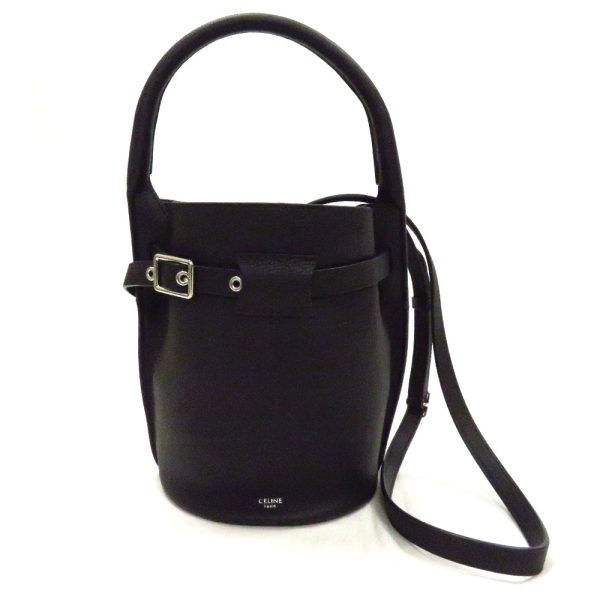 th890113 2 Celine Nano Bucket Genuine Leather 2WAY Handbag Black