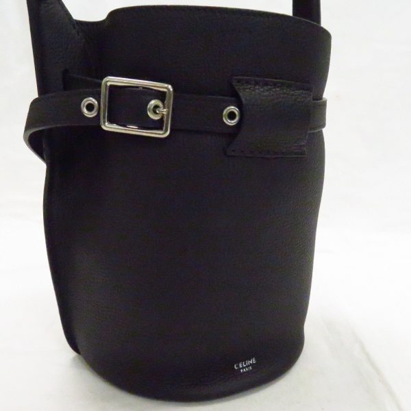 th890113 7 Celine Nano Bucket Genuine Leather 2WAY Handbag Black