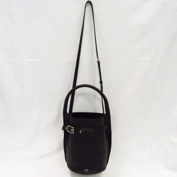 th890113 8 Celine Nano Bucket Genuine Leather 2WAY Handbag Black