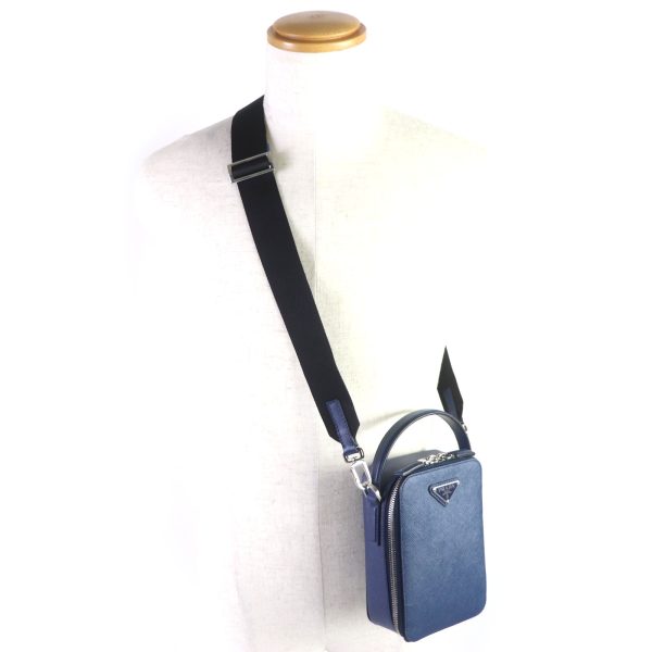 00006735 2 Prada Shoulder Bag Saffiano Leather Navy