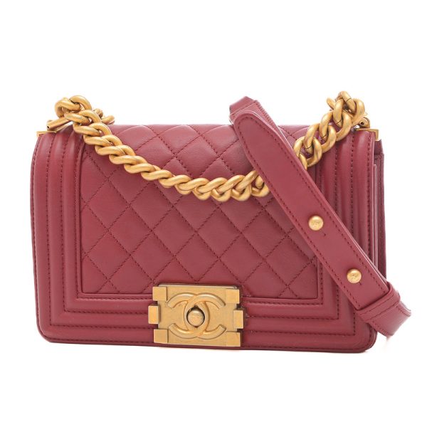 005195466 1 Chanel Boy Chain Shoulder Bag Lambskin Red