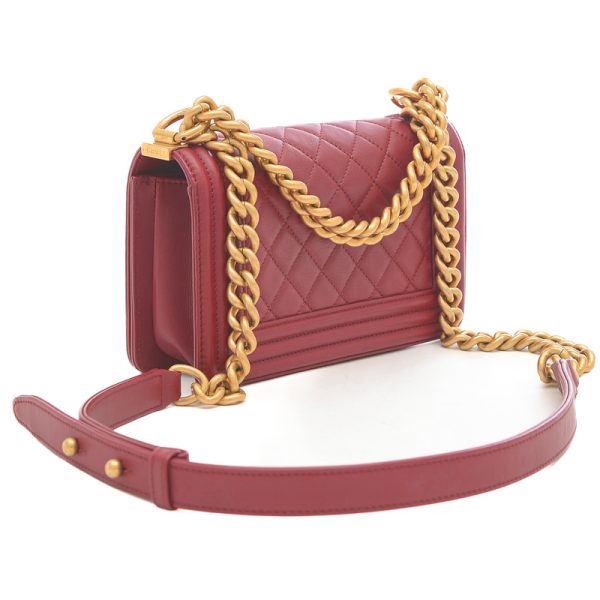 005195466 2 Chanel Boy Chain Shoulder Bag Lambskin Red