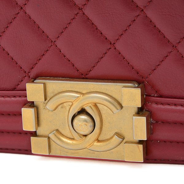 005195466 3 Chanel Boy Chain Shoulder Bag Lambskin Red