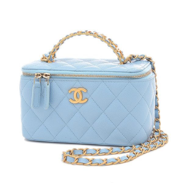 005195480 1 Chanel Logo Handle Vanity Shoulder Bag Blue