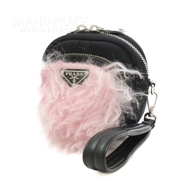 005202249 1w Prada Cargo Clutch Bag Multi Case Fur Black Pink