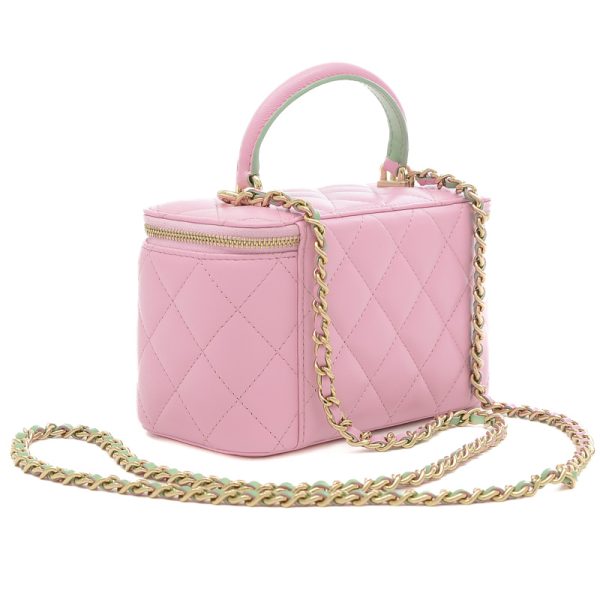 005207572 2 Chanel Matelasse Chain Shoulder Vanity Pink Green