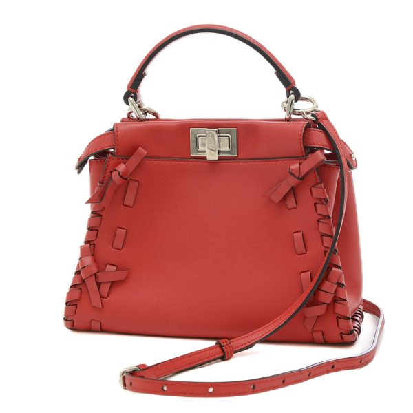 005211951 1 Fendi Peekaboo Mini 2way Bag Red Silver Hardware