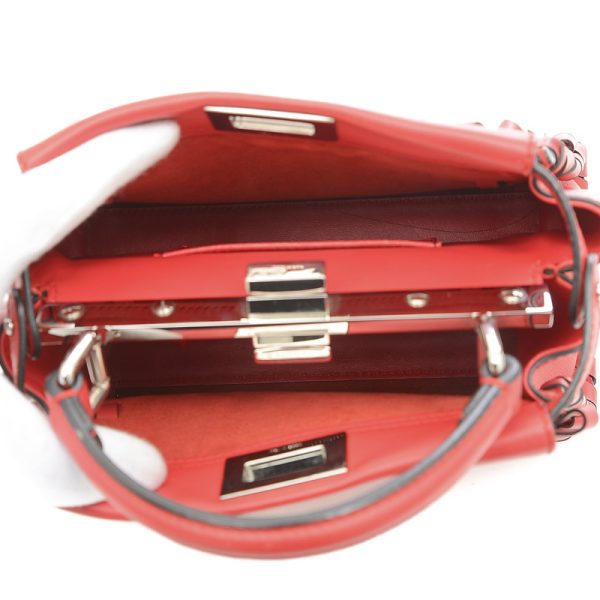 005211951 5 Fendi Peekaboo Mini 2way Bag Red Silver Hardware