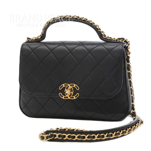 005214877 1w Chanel 19 Matelasse Top Handle 2Way Bag Leather Black