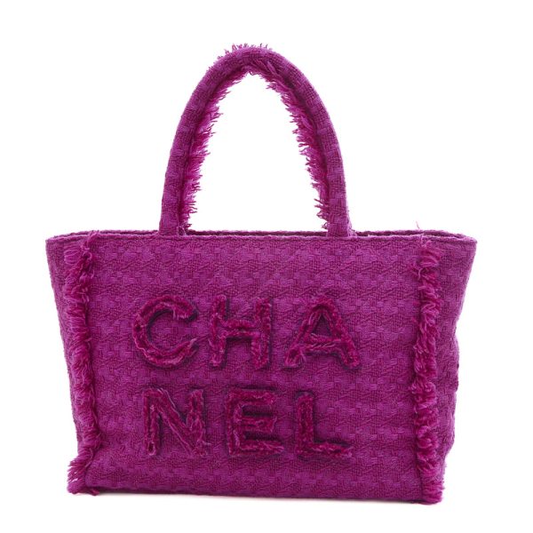 005218608 1 Chanel Logo Zip Shopping Tote Bag Tweed Purple