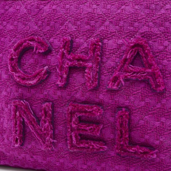 005218608 3 Chanel Logo Zip Shopping Tote Bag Tweed Purple