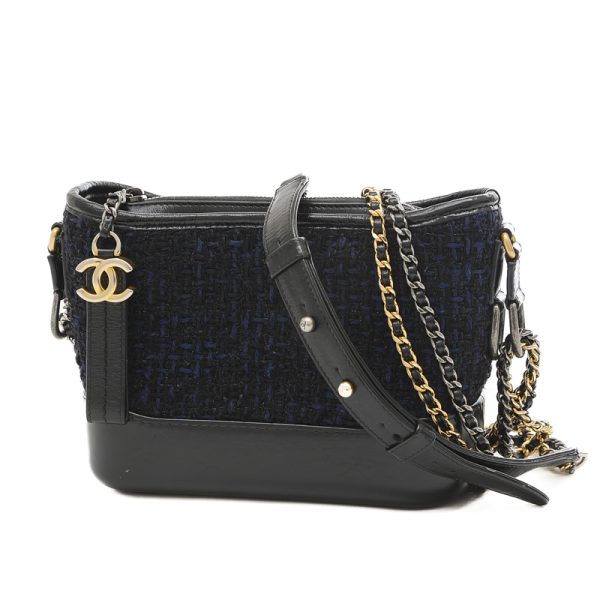 005222353 1 Chanel Gabriel Tweed Chain Shoulder Bag Black Navy