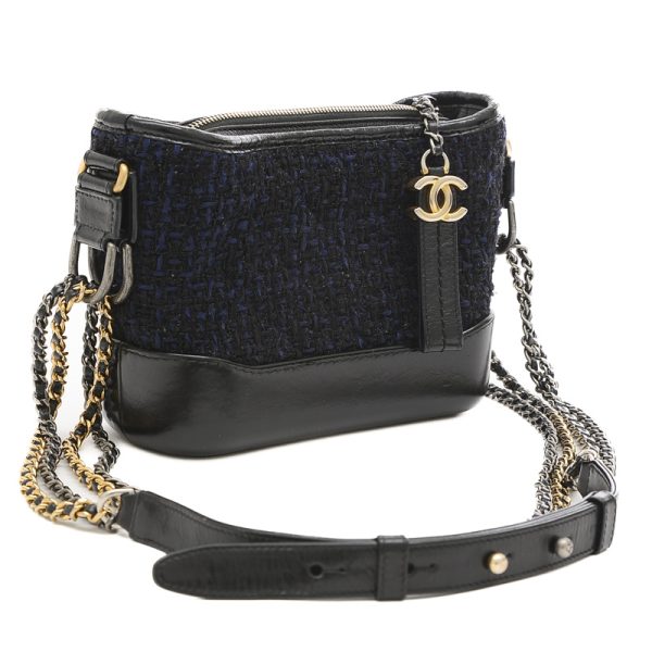 005222353 2 Chanel Gabriel Tweed Chain Shoulder Bag Black Navy