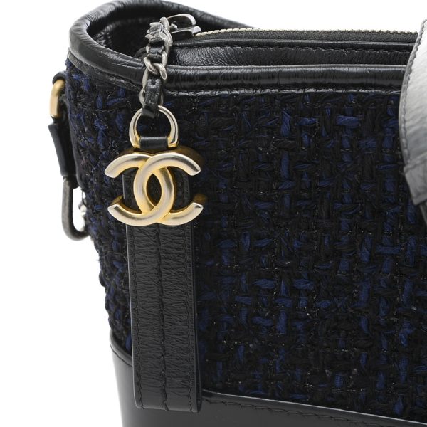 005222353 3 Chanel Gabriel Tweed Chain Shoulder Bag Black Navy