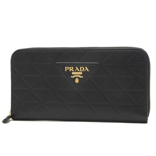 005222902 1 Prada Triangle Round Zipper Long Wallet Calf Black