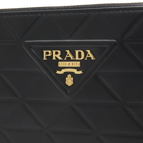 005222902 3 Prada Triangle Round Zipper Long Wallet Calf Black