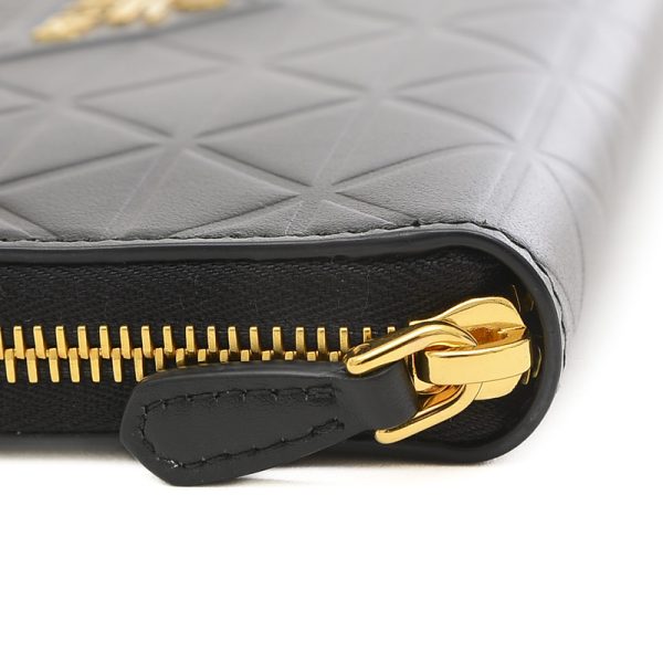 005222902 4 Prada Triangle Round Zipper Long Wallet Calf Black