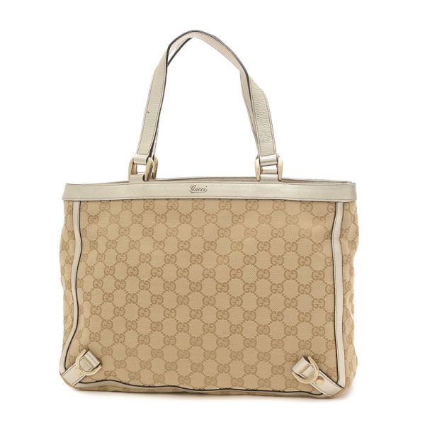 005223046 1 Gucci GG Pattern Tote Bag Leather Beige Gold