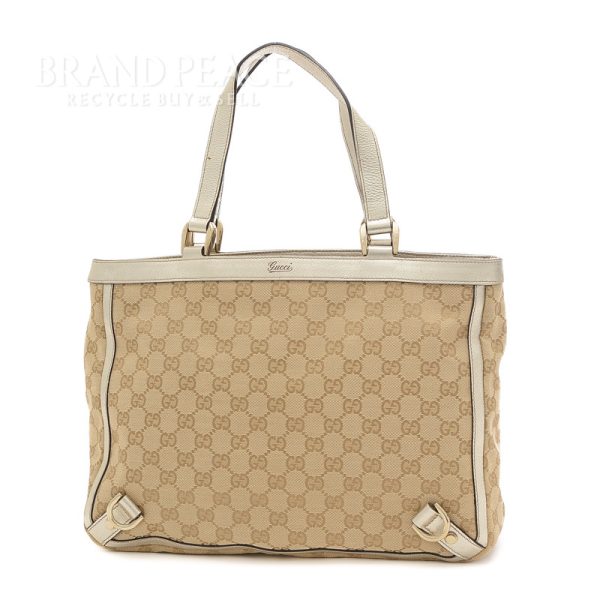 005223046 1w Gucci GG Pattern Tote Bag Leather Beige Gold