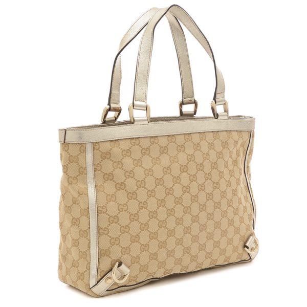 005223046 2 Gucci GG Pattern Tote Bag Leather Beige Gold