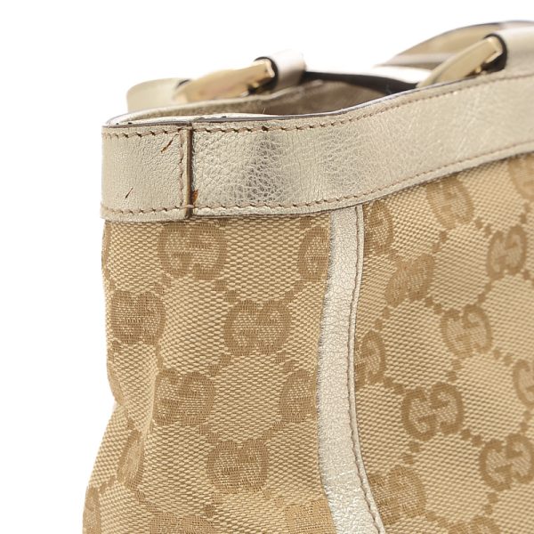 005223046 5 Gucci GG Pattern Tote Bag Leather Beige Gold