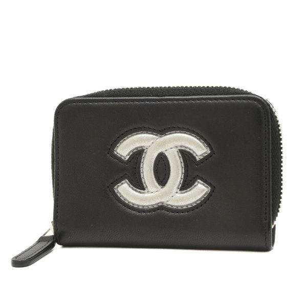 005226993 1 Chanel Cocomark Round Zipper Wallet Black Silver