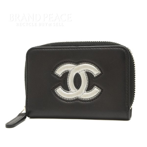 005226993 1w Chanel Cocomark Round Zipper Wallet Black Silver