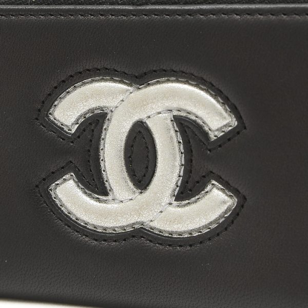 005226993 3 Chanel Cocomark Round Zipper Wallet Black Silver