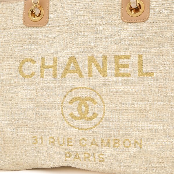 005227051 3 Chanel Deauville MM Medium Chain Tote Beige Gold