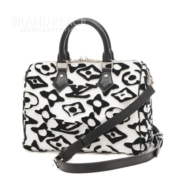 005231591 1w Louis Vuitton Speedy Bandouliere 25 White Black