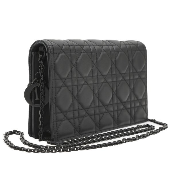 005232048 2 Dior Lady Dior Cannage Chain Long Wallet Black