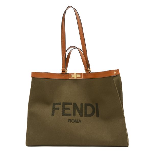 005234615 1 Fendi Peekaboo Tote Bag Canvas Leather Khaki