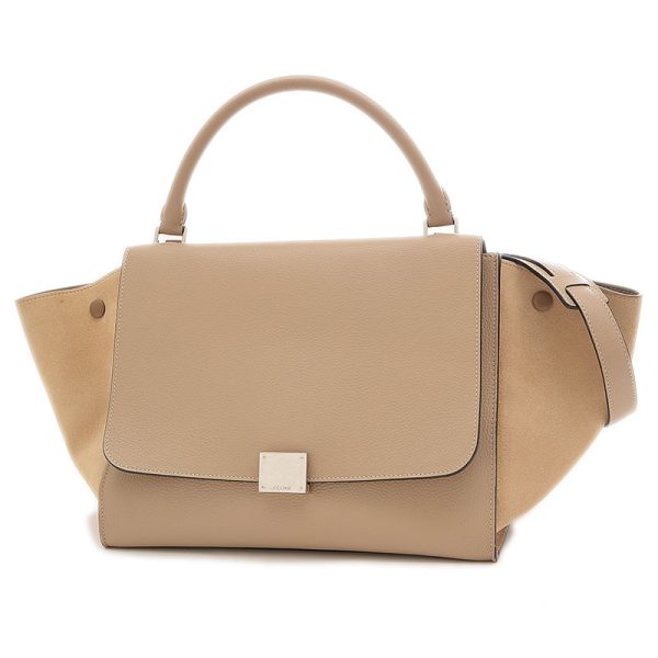 005234967 1 Celine Trapeze Medium 2way Bag Leather Suede Beige