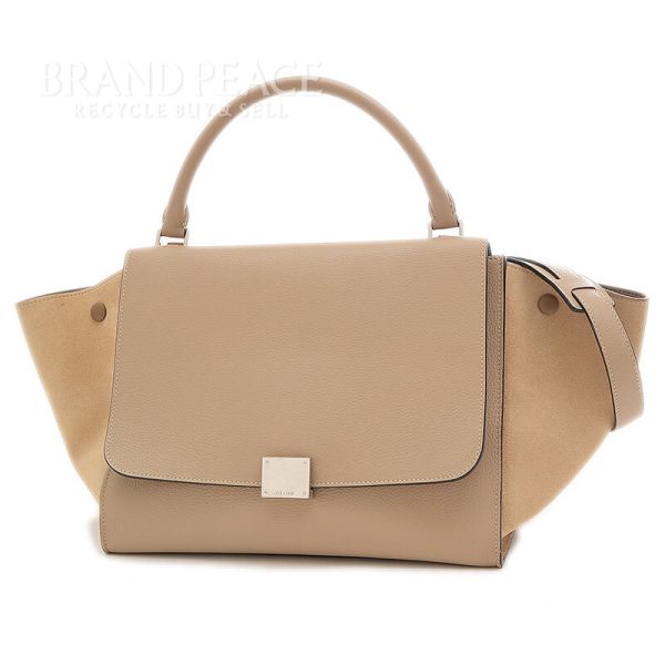 005234967 1w Celine Trapeze Medium 2way Bag Leather Suede Beige