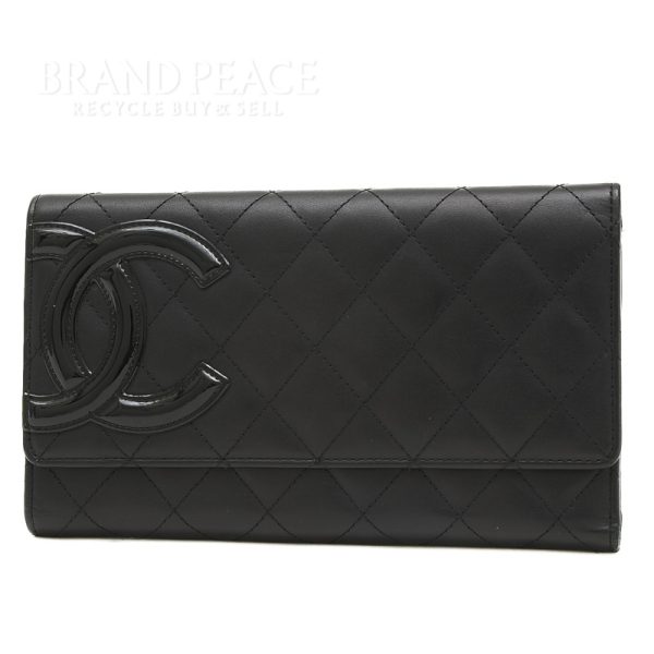 005235766 1w Chanel Cambon Line Trifold Long Wallet Black