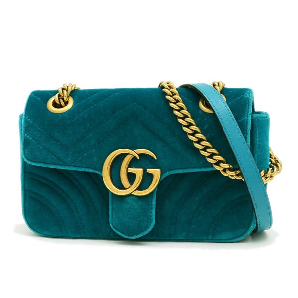 005236190 1 Gucci GG Marmont Chain Shoulder Bag Velvet Blue