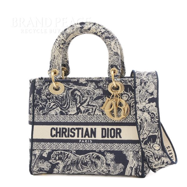 005241170 1w Dior D lite Medium 2way Bag Embroidery Navy White