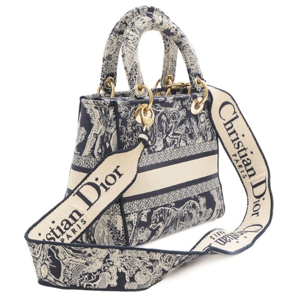 005241170 2 Dior D lite Medium 2way Bag Embroidery Navy White