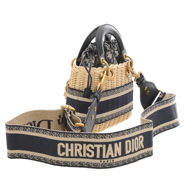 005241194 2 Dior Lady Dior Basket Bag Mini Wicker Natural Blue