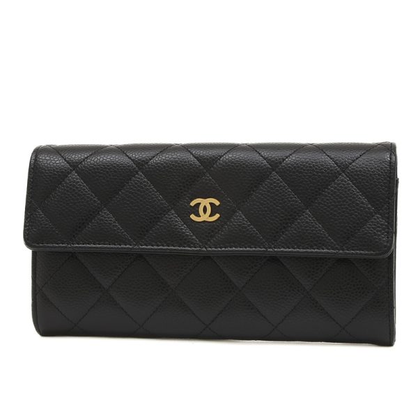 005245505 1 Chanel Matelasse Flap Long Wallet Caviar Black