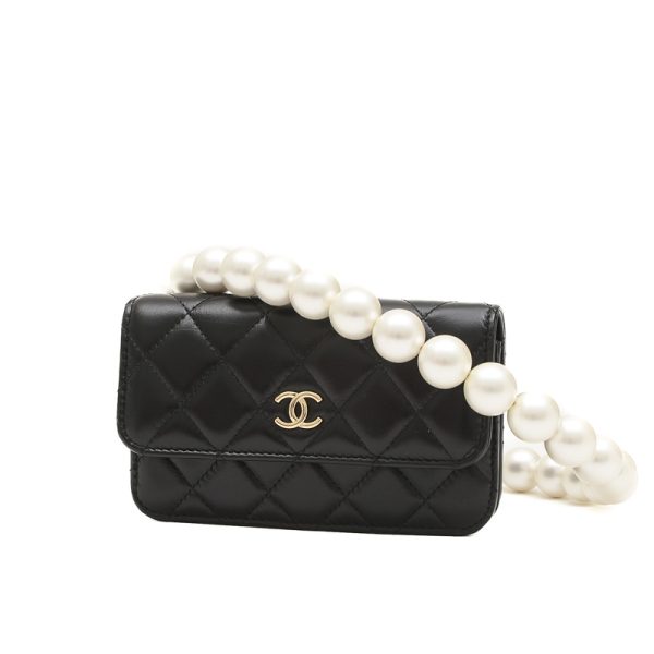 005246304 1 Chanel Matelasse Pearl Chain Shoulder Bag Black