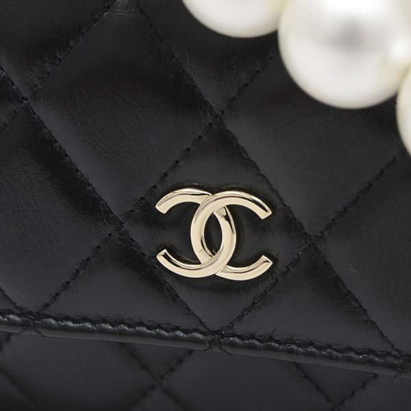 005246304 3 Chanel Matelasse Pearl Chain Shoulder Bag Black